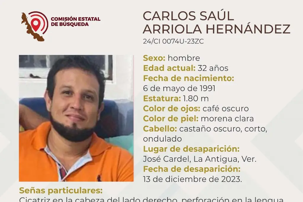 Imagen Él es Carlos, tiene 32 años de edad y desapareció en La Antigua, Veracruz 