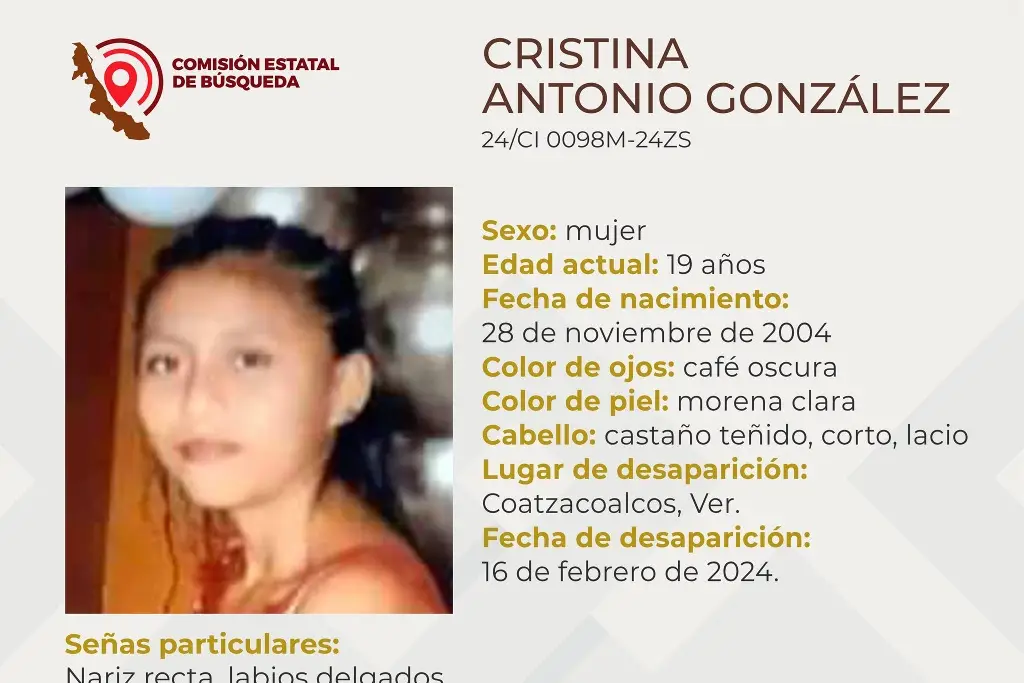 Imagen Ella es Cristina, tiene 19 años y desapareció al sur de Veracruz 