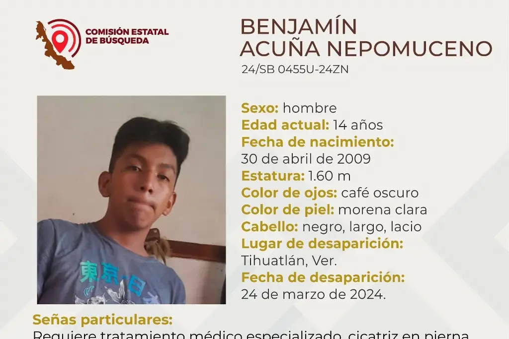 Imagen Menor de edad desaparece al norte de Veracruz; aquí sus características 