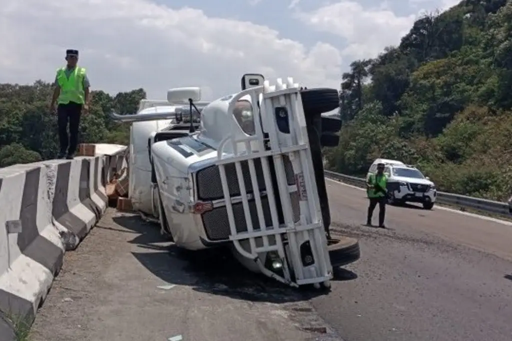 Imagen Vuelca tráiler cargado de libros de texto gratuito en autopista de Veracruz