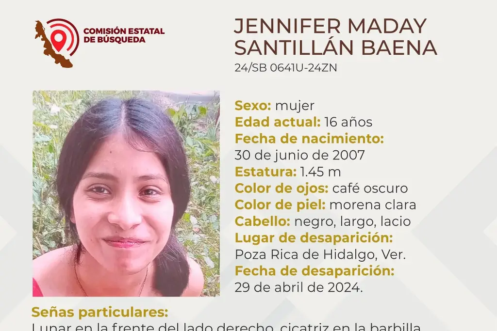 Imagen Piden ayuda para encontrar a menor de edad desaparecida al norte de Veracruz