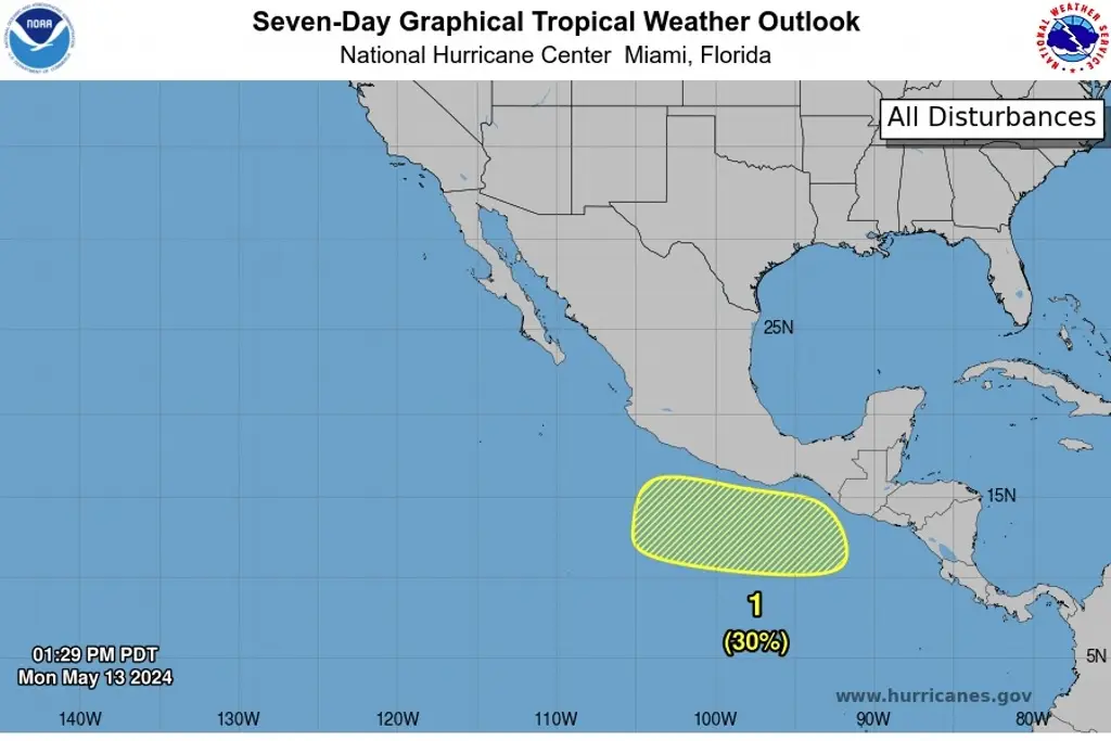 Imagen Vigilan posible desarrollo de disturbio tropical al sur de México