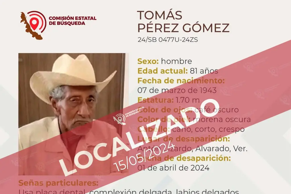 Imagen Tras más de un mes, localizan a adulto mayor reportado como desaparecido en Alvarado