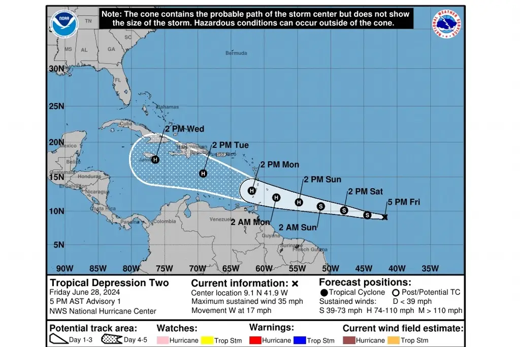 Imagen Se forma la depresión tropical 'Dos' en el Atlántico; podría evolucionar a huracán