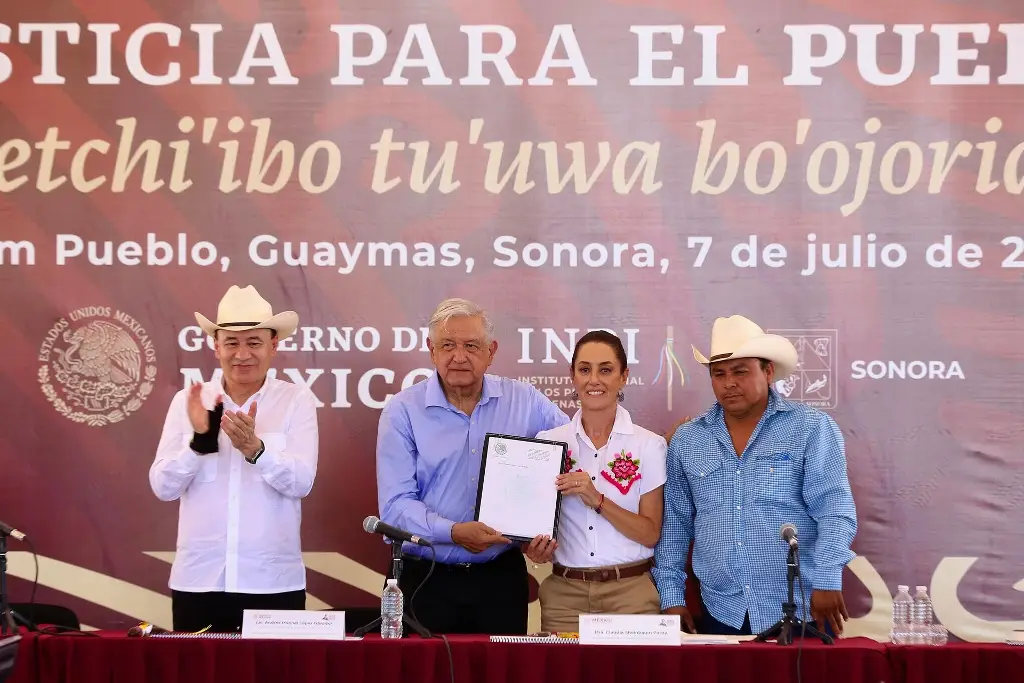 Imagen AMLO y Sheinbaum inauguran primer distrito de riego operado por comunidad indígena