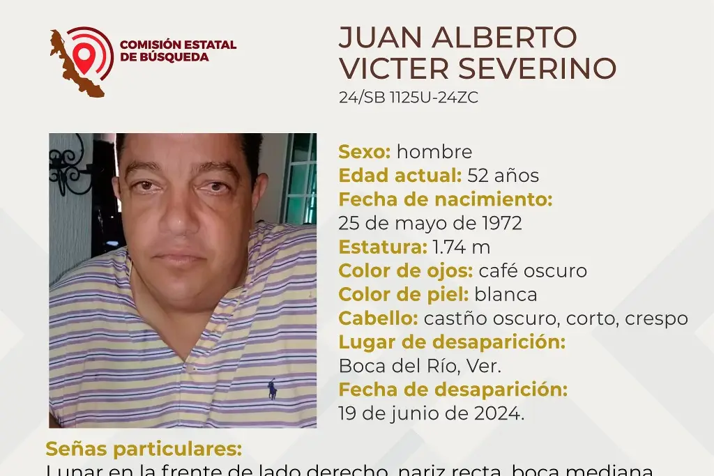 Imagen Él es Juan Alberto, tiene 52 años y desapareció en Boca del Río 