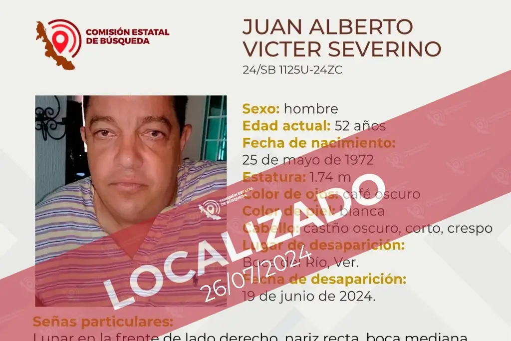 Imagen Tras más de un mes, localizan a hombre reportado como desaparecido en Boca del Río 