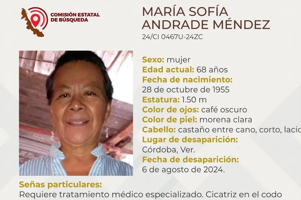 Imagen Mujer de la tercera edad desaparece en Córdoba, Veracruz