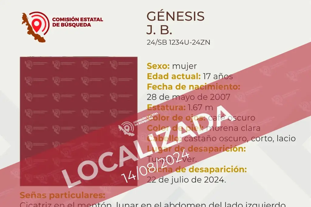 Imagen Tras casi un mes, localizan a menor de edad desaparecida al norte de Veracruz 