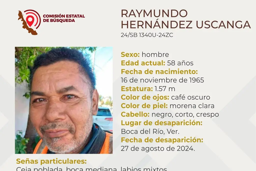 Imagen Él es Raymundo, tiene 58 años y desapareció en Boca del Río 