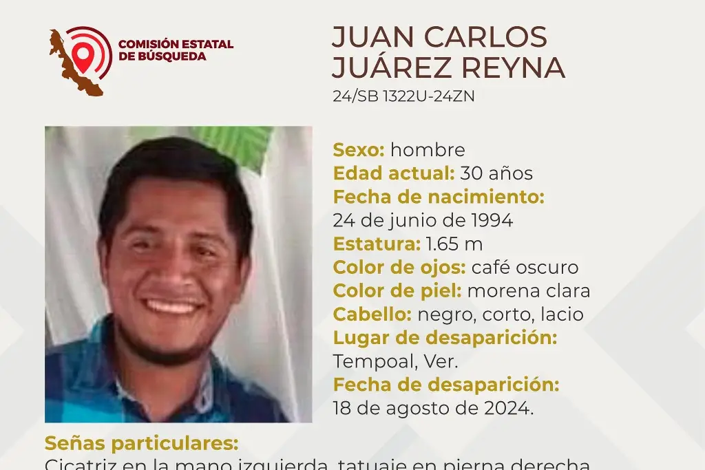 Imagen Él es Juan, tiene 30 años y desapareció al norte de Veracruz; aquí sus características