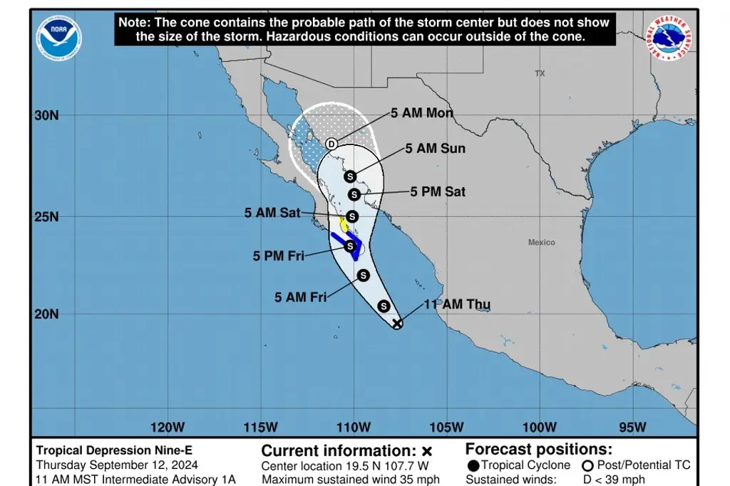 Imagen Depresión tropical Nueve-E dejará lluvias en estos estados; advierten de posible formación de trombas marinas