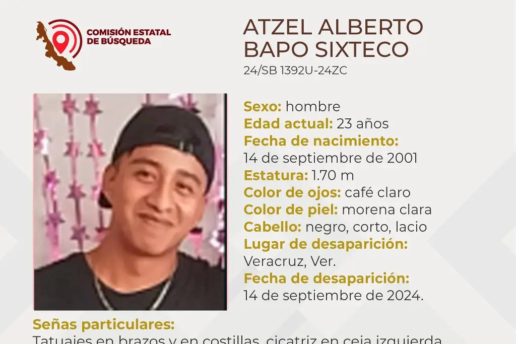 Imagen Él es Atzel Alberto, tiene 23 años y desapareció en el puerto de Veracruz 