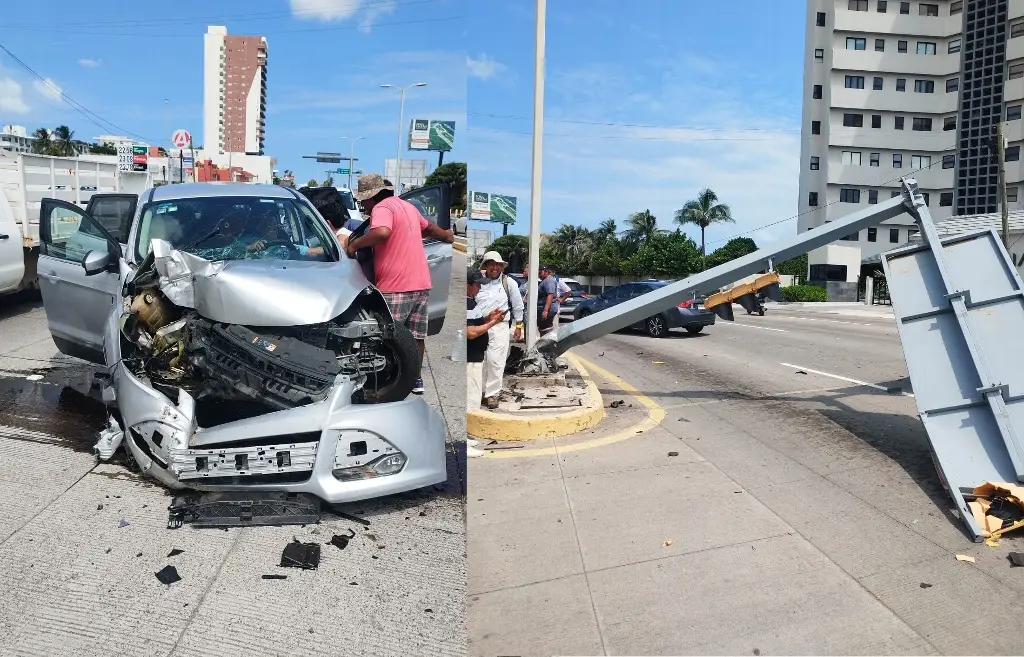 Imagen Aparatoso accidente: Camioneta se estrella con semáforo en Boca del Río