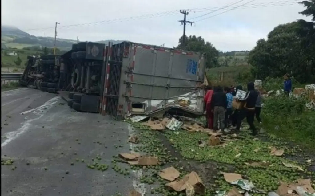 Imagen Vuelca tráiler y pobladores roban carga de limón en la Veracruz-Puebla