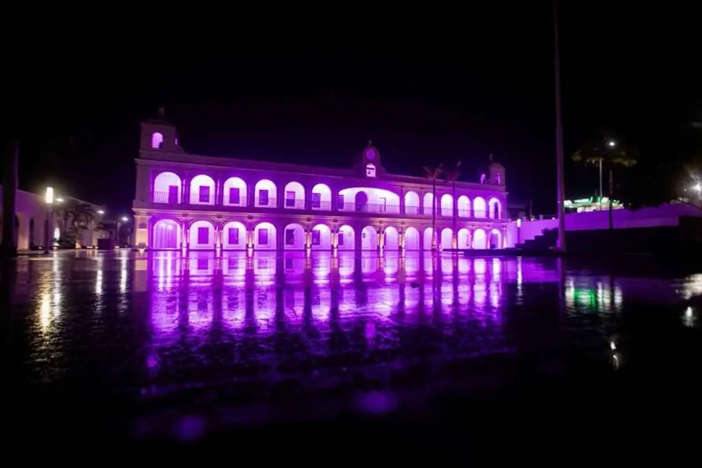 Imagen Iluminan palacio de Boca del Río por 'Mes de Sensibilización sobre el Cáncer de Mama'