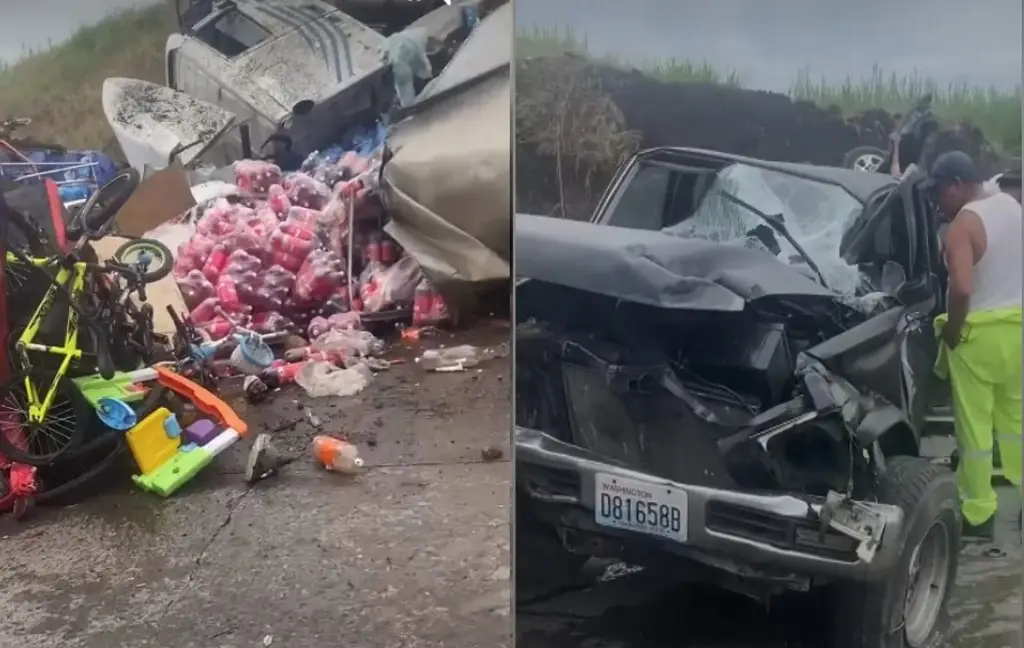 Imagen Choque múltiple ocasiona cierre y robo de mercancía en autopista de Veracruz