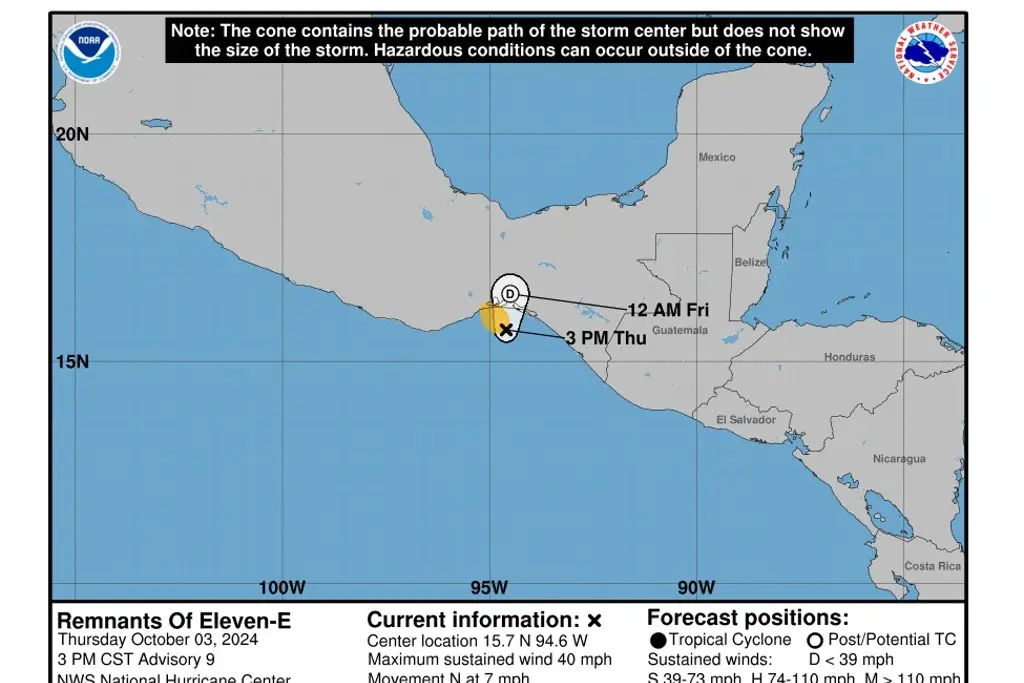 Imagen Depresión tropical Once-E se debilita a baja presión remanente; seguirá temporal lluvioso