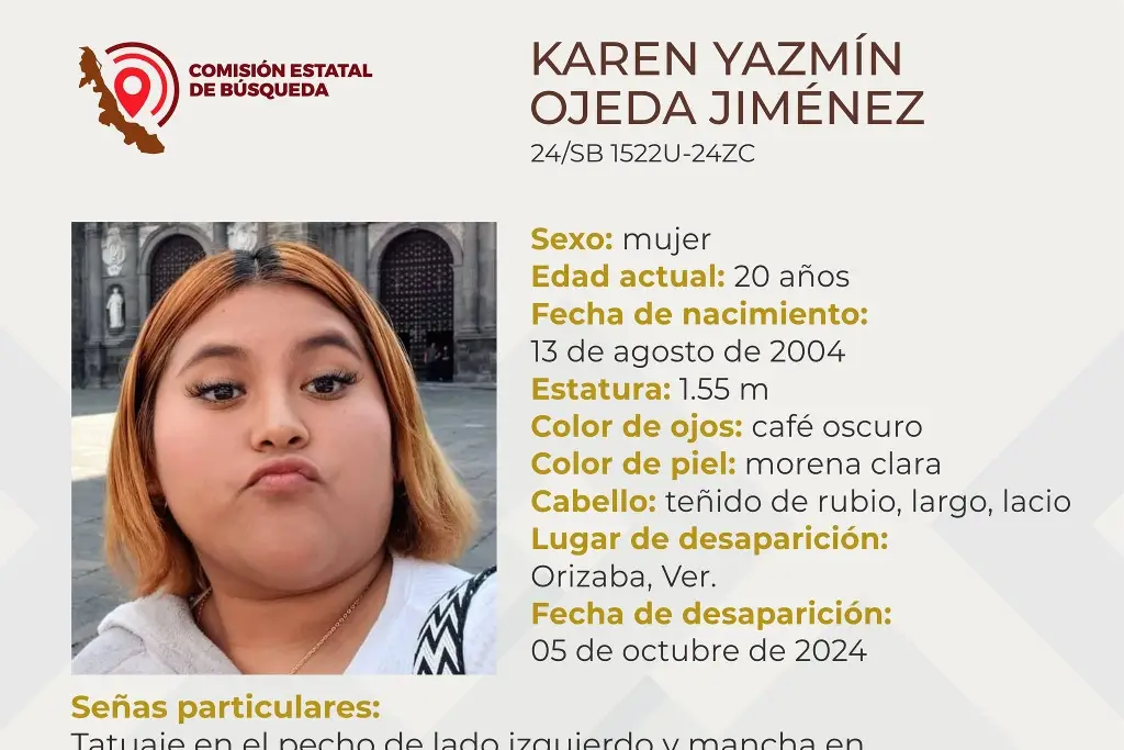 Imagen Ella es Karen, tiene 20 años y desapareció en Orizaba, Veracruz 