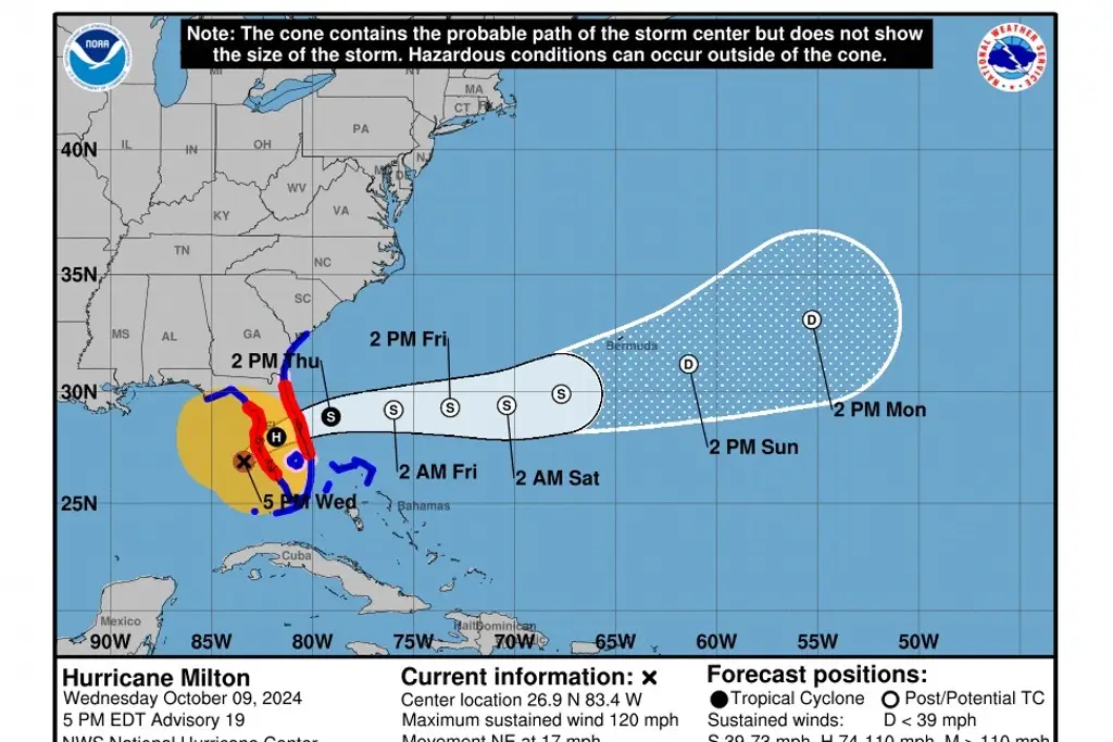 Imagen Huracán Milton se degrada a categoría 3 mientras se acerca a Florida