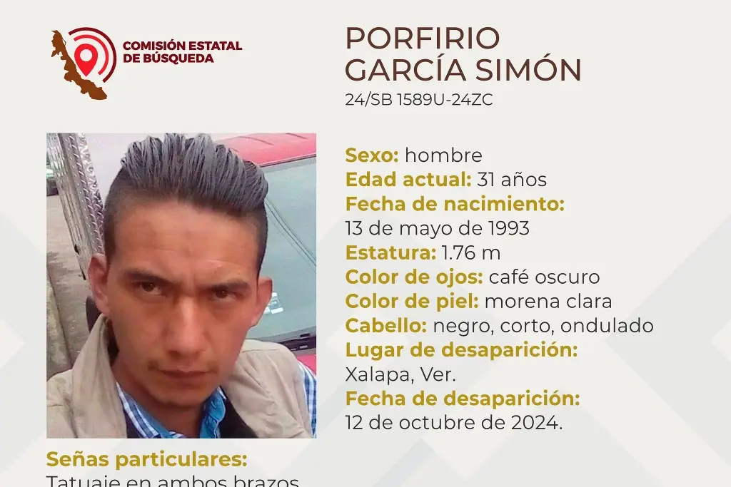 Imagen Él es Porfirio, tiene 31años y desapareció en Xalapa, Veracruz