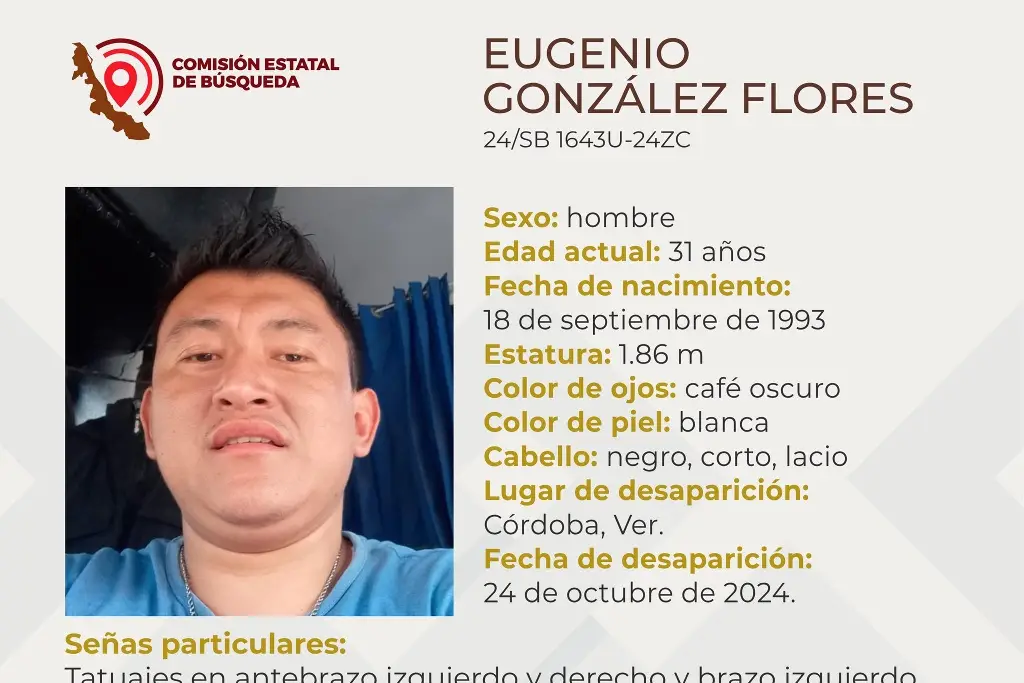 Imagen Él es Eugenio, tiene 31 años y desapareció en Córdoba, Veracruz 