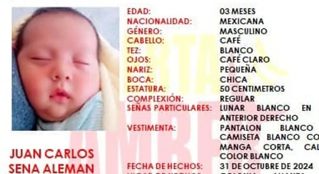 Imagen Alerta Amber por rapto de un bebé de tres meses; se lo arrebataron a su mamá