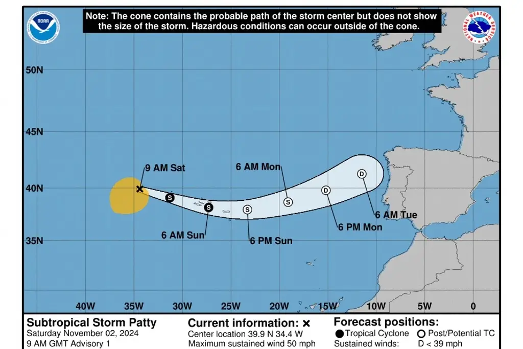 Imagen Se forma la tormenta subtropical Patty en el Atlántico