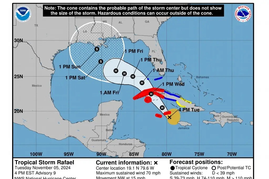 Imagen Tormenta Rafael se intensifica; prevén que se convierta en huracán este martes