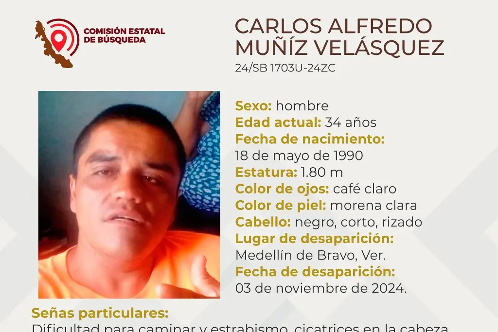 Imagen Hombre desaparece en Medellín de Bravo; tiene dificultad para caminar 