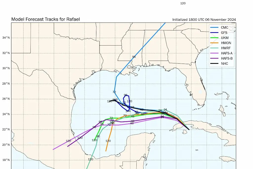 Imagen ¿El huracán 'Rafael' podría desviarse hacia Veracruz?, esto indican los modelos de pronóstico