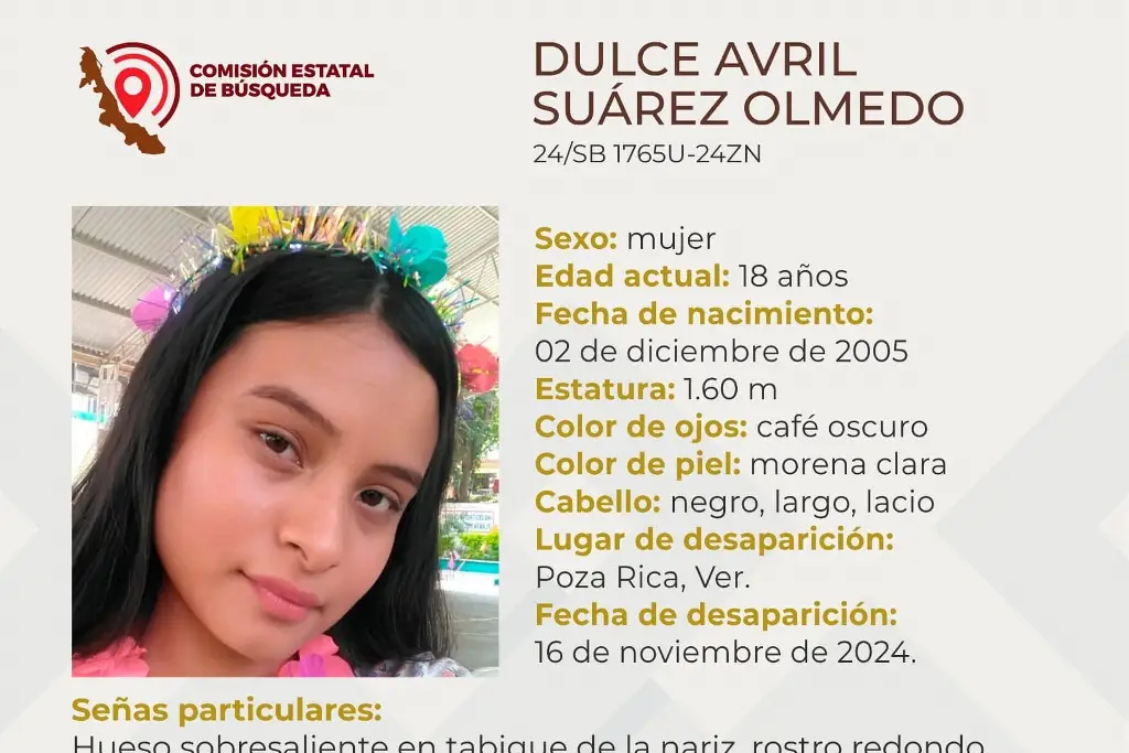 Imagen Ella es Dulce Avril, tiene 18 años y desapareció al norte de Veracruz 