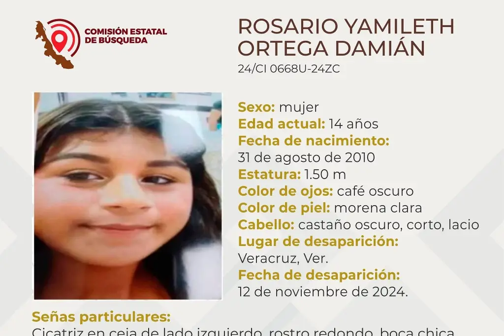 Imagen Ella es Rosario, tiene 14 años y desapareció en Veracruz 