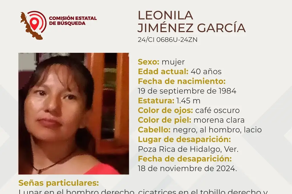 Imagen Ella es Leonila, tiene 40 años y desapareció al norte de Veracruz 