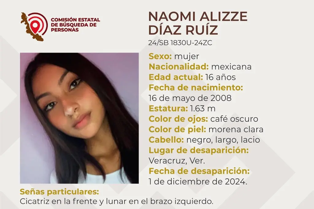 Imagen Ella es Naomi, tiene 16 años y desapareció en el puerto de Veracruz 