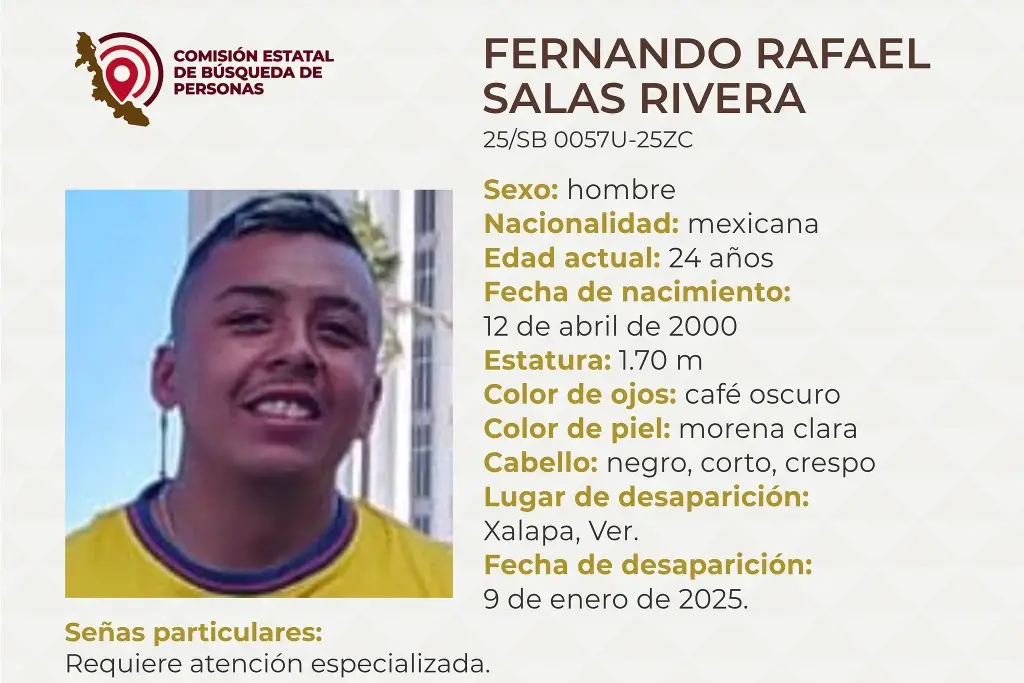 Imagen Él es Fernando Rafael, tiene 24 años y desapareció en Xalapa, Veracruz