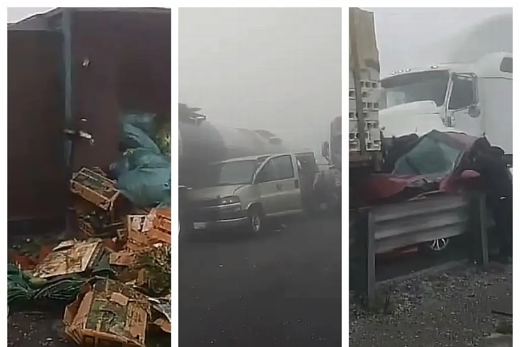 Imagen Cierre total por carambola en autopista a Veracruz; auto quedó prensado entre camiones (+Video)