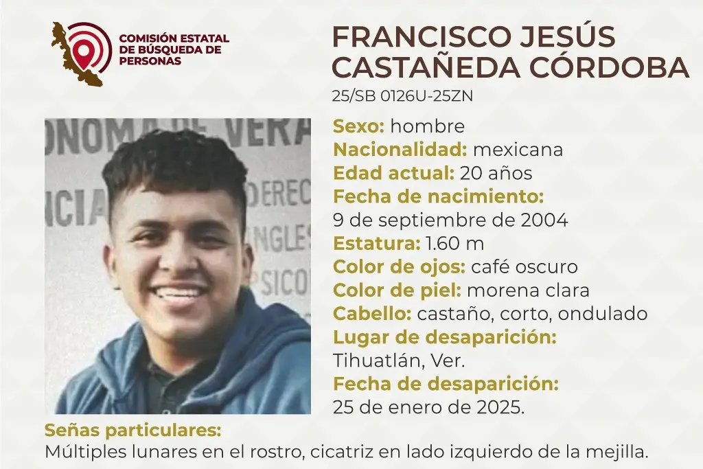 Imagen Él es Francisco, tiene 20 años y desapareció al norte de Veracruz 