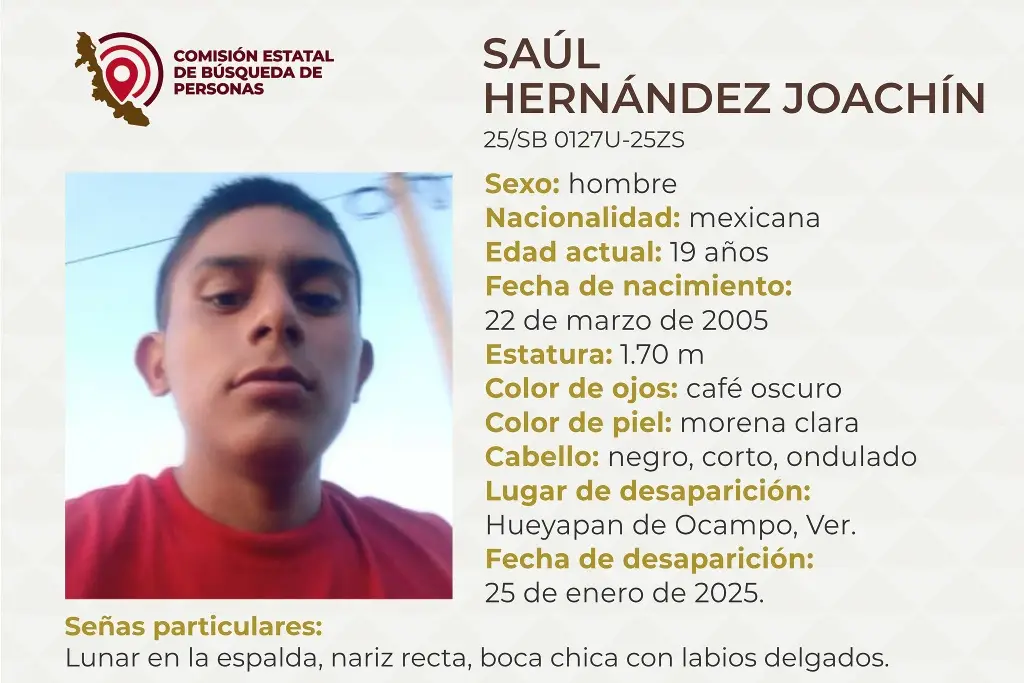 Imagen Él es Saúl, tiene 19 años y desapareció al sur de Veracruz 