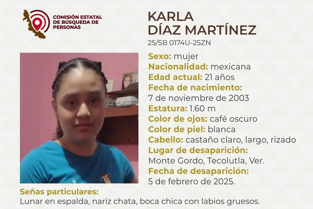 Imagen Ella es Karla, tiene 21 años de edad y desapareció al norte de Veracruz 