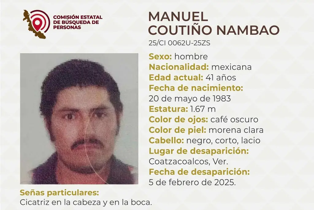 Imagen Desaparece hombre al sur de Veracruz; aquí sus características