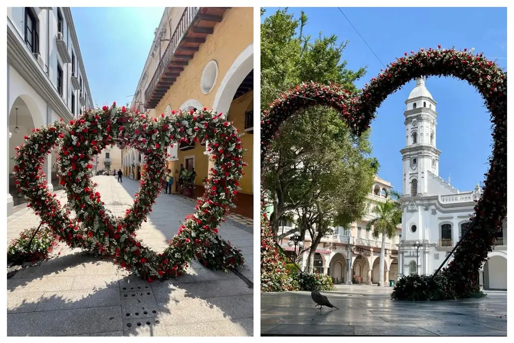 Imagen El zócalo de Veracruz luce más romántico; colocaron 3 corazones gigantes