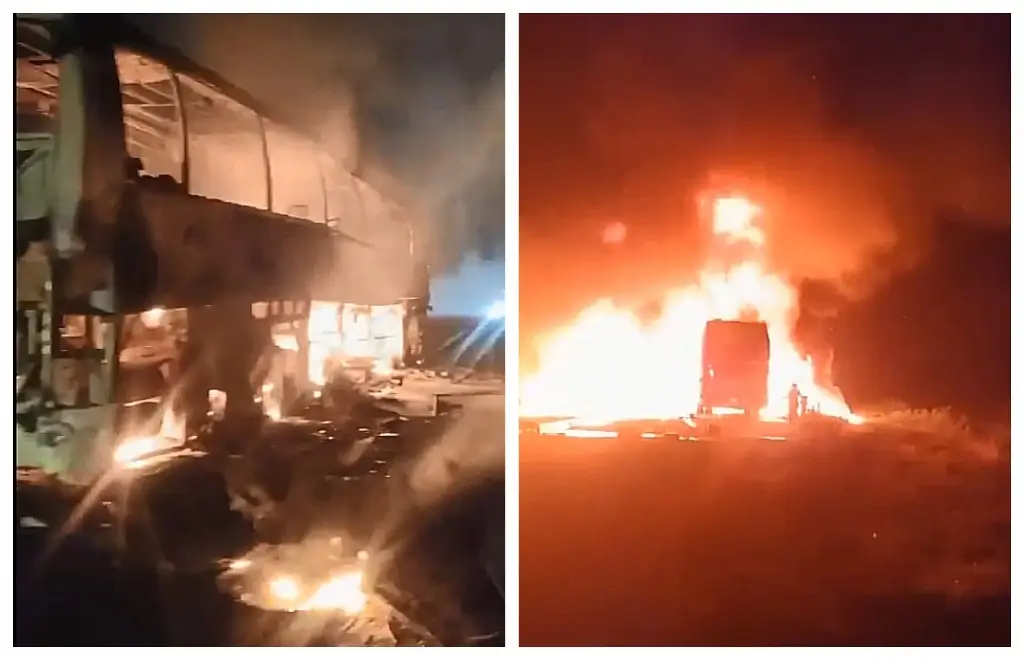 Imagen Difunden videos del autobús de pasajeros que se incendió tras choque en Campeche