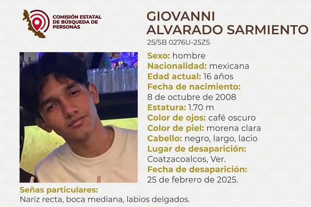 Imagen Él es Giovanni, tiene 16 años y desapareció al sur de Veracruz 