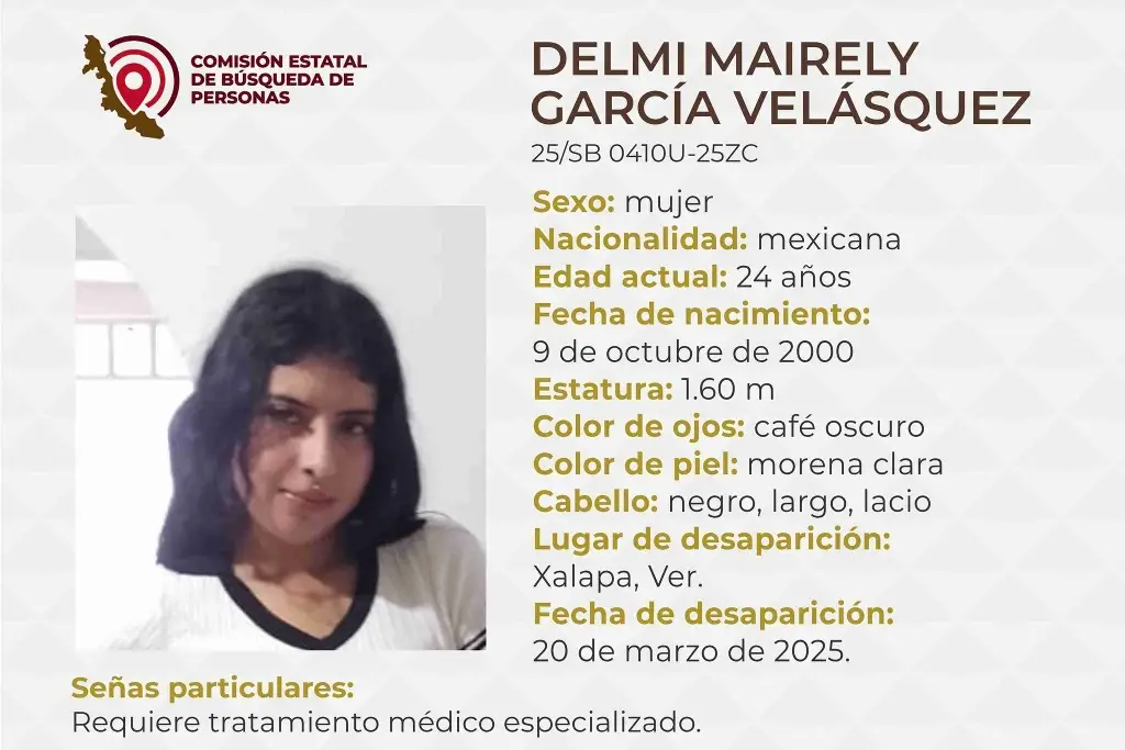 Imagen Piden apoyo para localizar a joven mujer desaparecida en Xalapa, Veracruz 