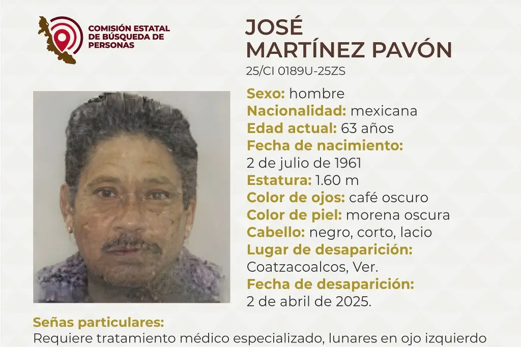 Imagen Desaparece hombre de la tercera edad al sur de Veracruz 