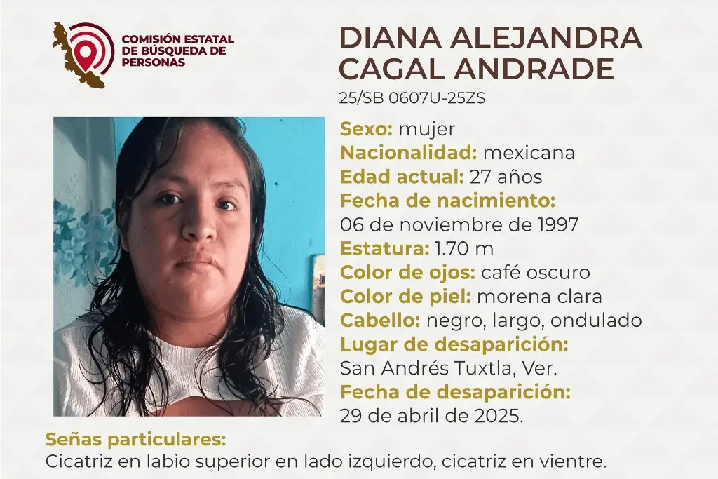 Imagen Piden apoyo para localizar a joven mujer desaparecida al sur de Veracruz 