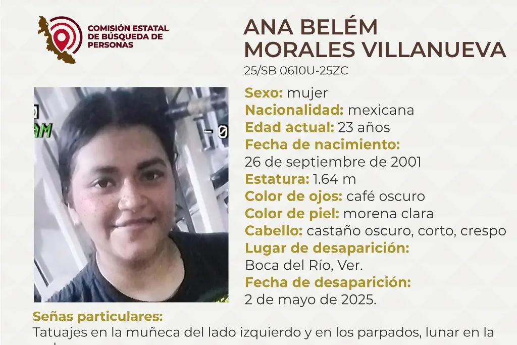 Imagen Desaparece joven mujer en Boca del Río; estas son sus características 