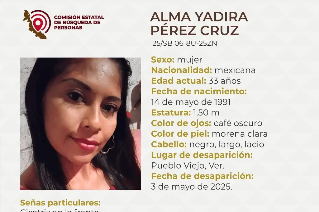 Imagen Piden apoyo para localizar a joven mujer desaparecida al norte de Veracruz