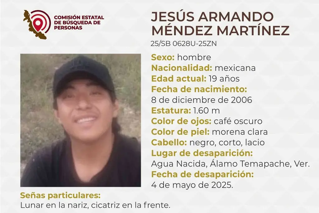 Imagen Él es Jesús Armando, tiene 19 años y desapareció al norte de Veracruz 